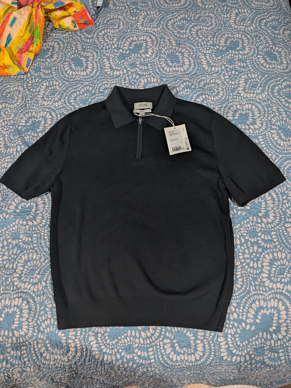 COS Black Short-Sleeve Zip Polo